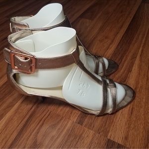 Nine West Rose Gold Leather T-strap Ankle Strap